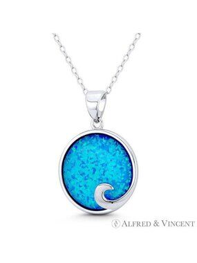 Sea Wave Beachbum Surfer Lab-Created Opal .925 Sterling Silver Statement Pendant